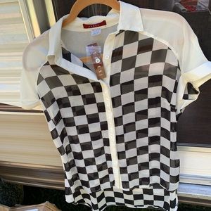 Checkered Flag Race Day Blouse perfect for Nascar Fans NWT